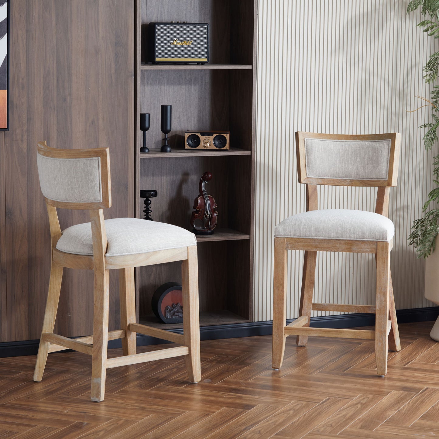 Upholstered Counter Height Bar Stools With Comfy Back (Set of 2)