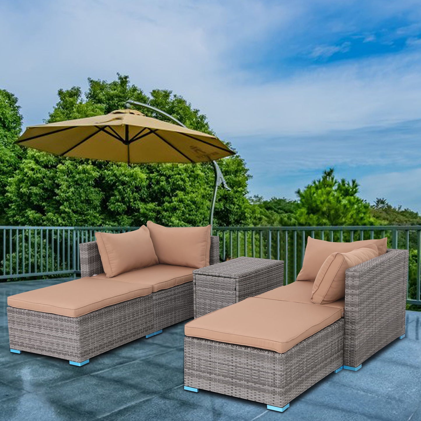 Patio Sofa Daybed With Cushions - Brown