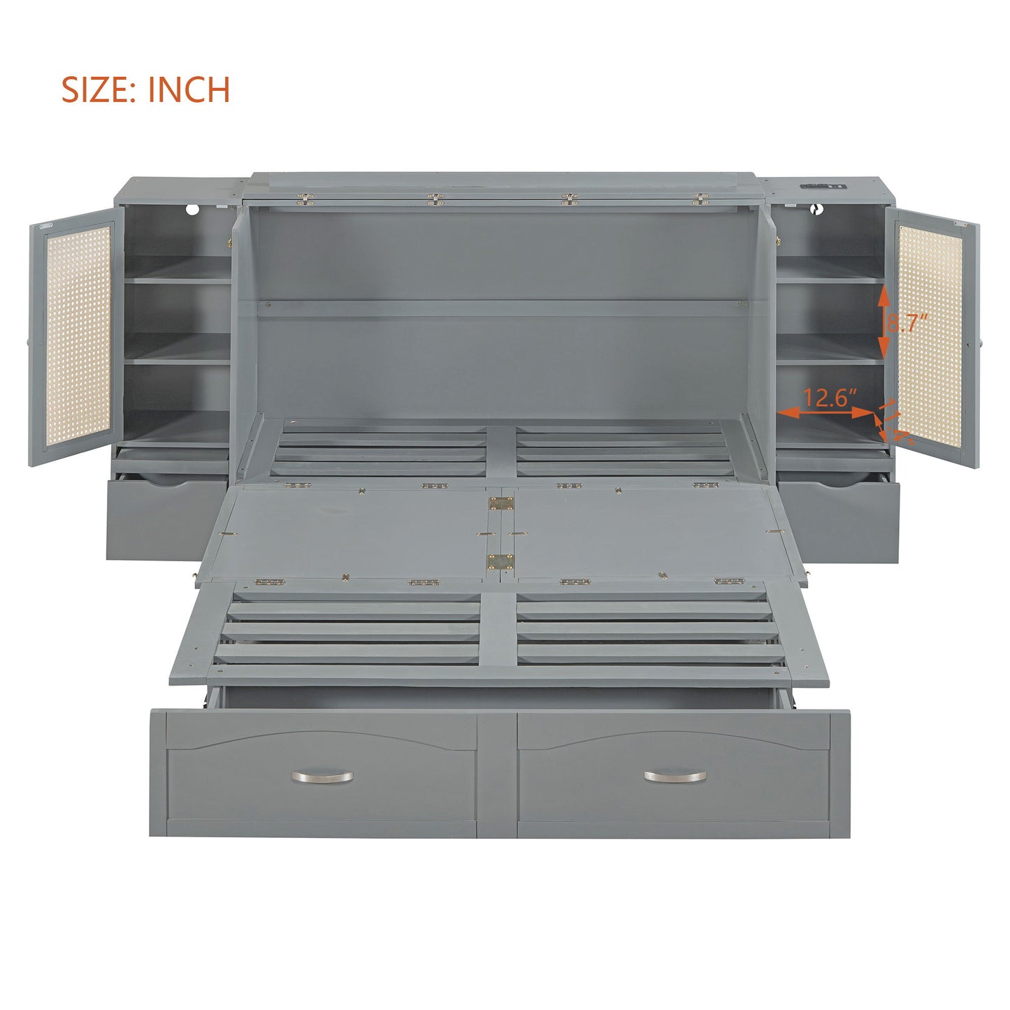 Murphy Wall Bed With Drawer And Rattan Decoration