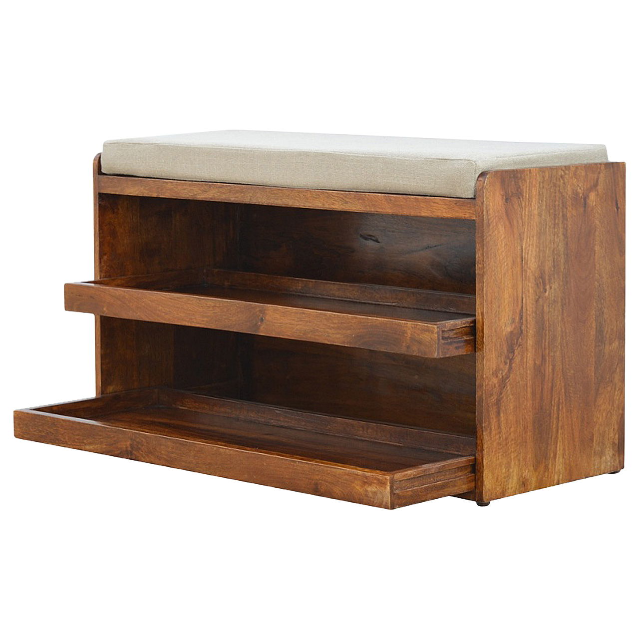 Pull Out Shoe Bench - Chestnut / Mud Linen