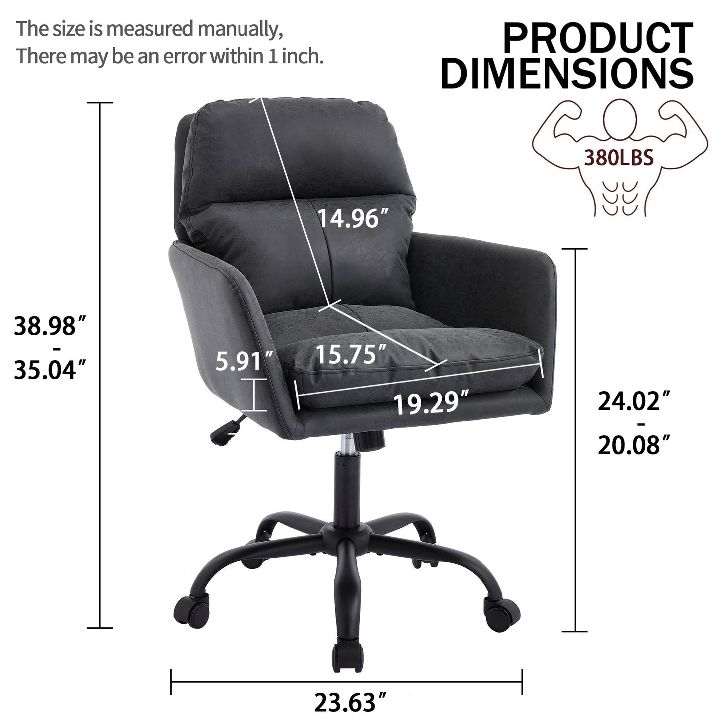 Adjustable Office Chair, Ergonomic Swivel Chair Leather, Comfortable For Long Sitting, Versatile Home And Office Use - Black
