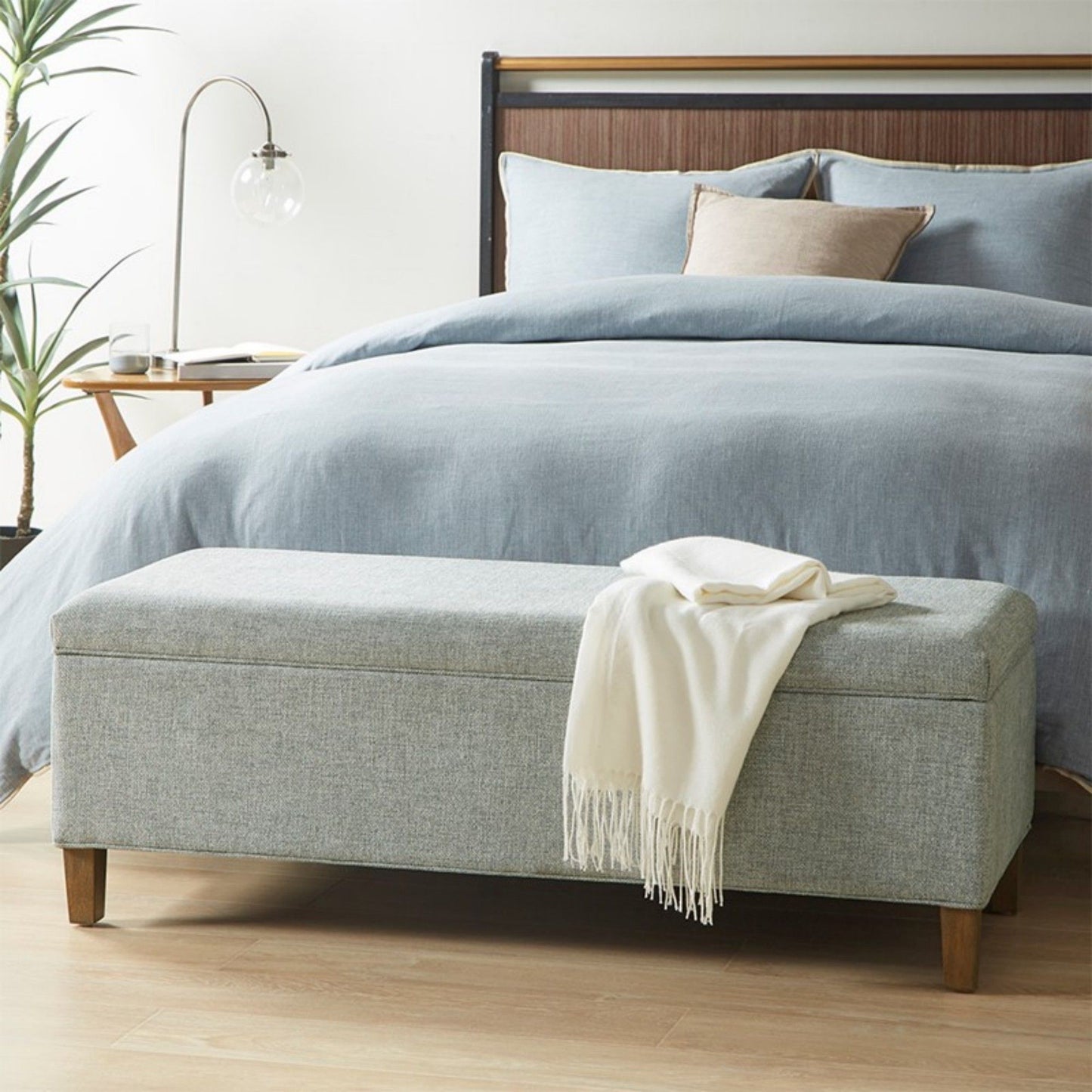 Marcie - Upholstered Storage Bench With Soft Close Lid - Blue