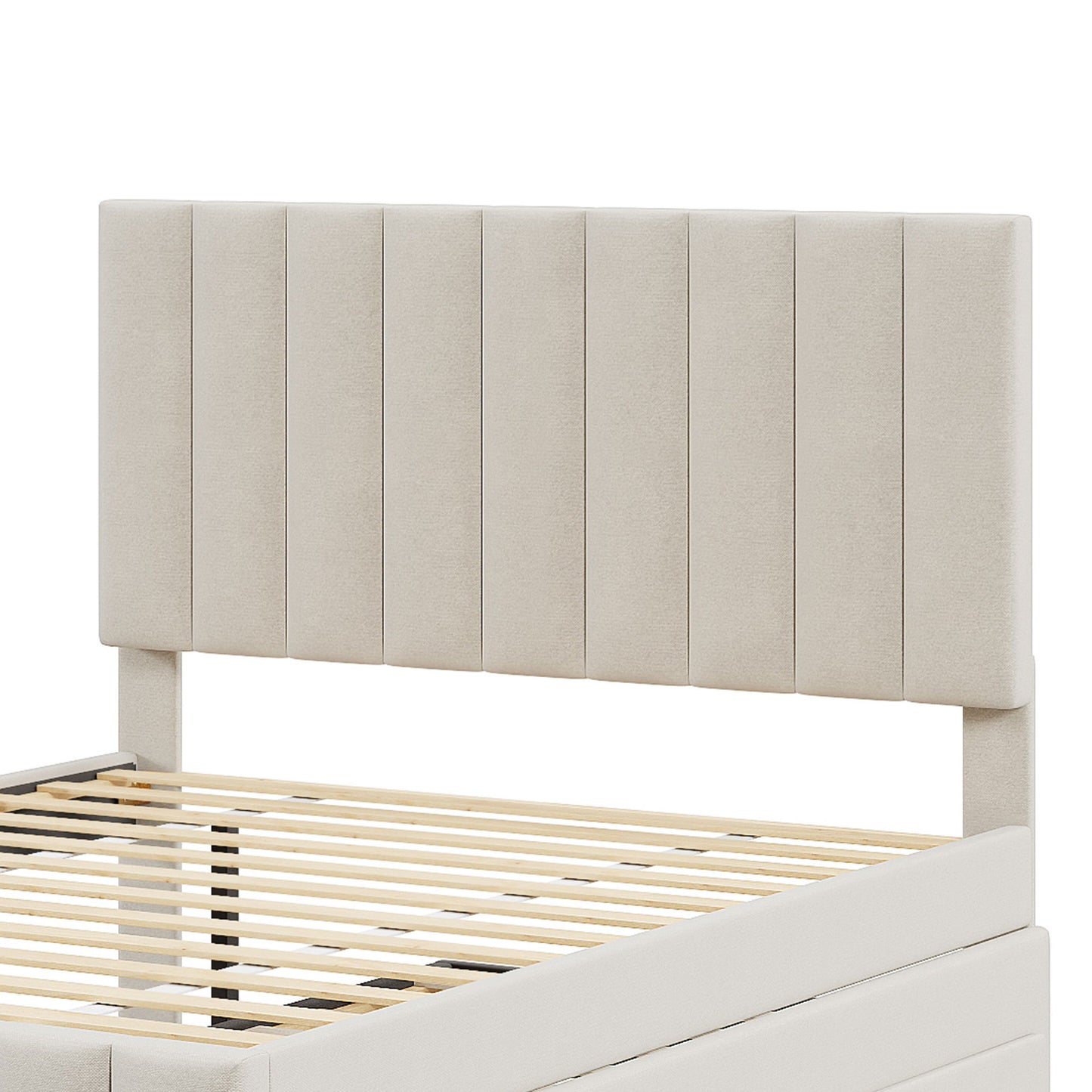 Upholstered Platform Bed With Twin Size Trundle And 3 Drawers
