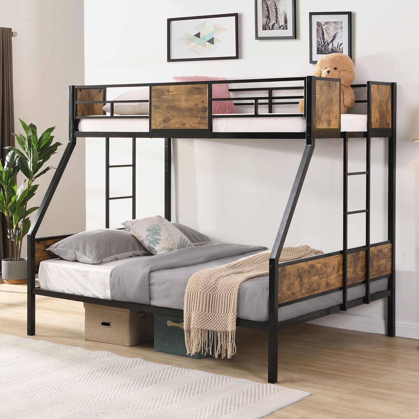 Modern Metal Bunk Bed With Dual Side Ladder And Metal Desig