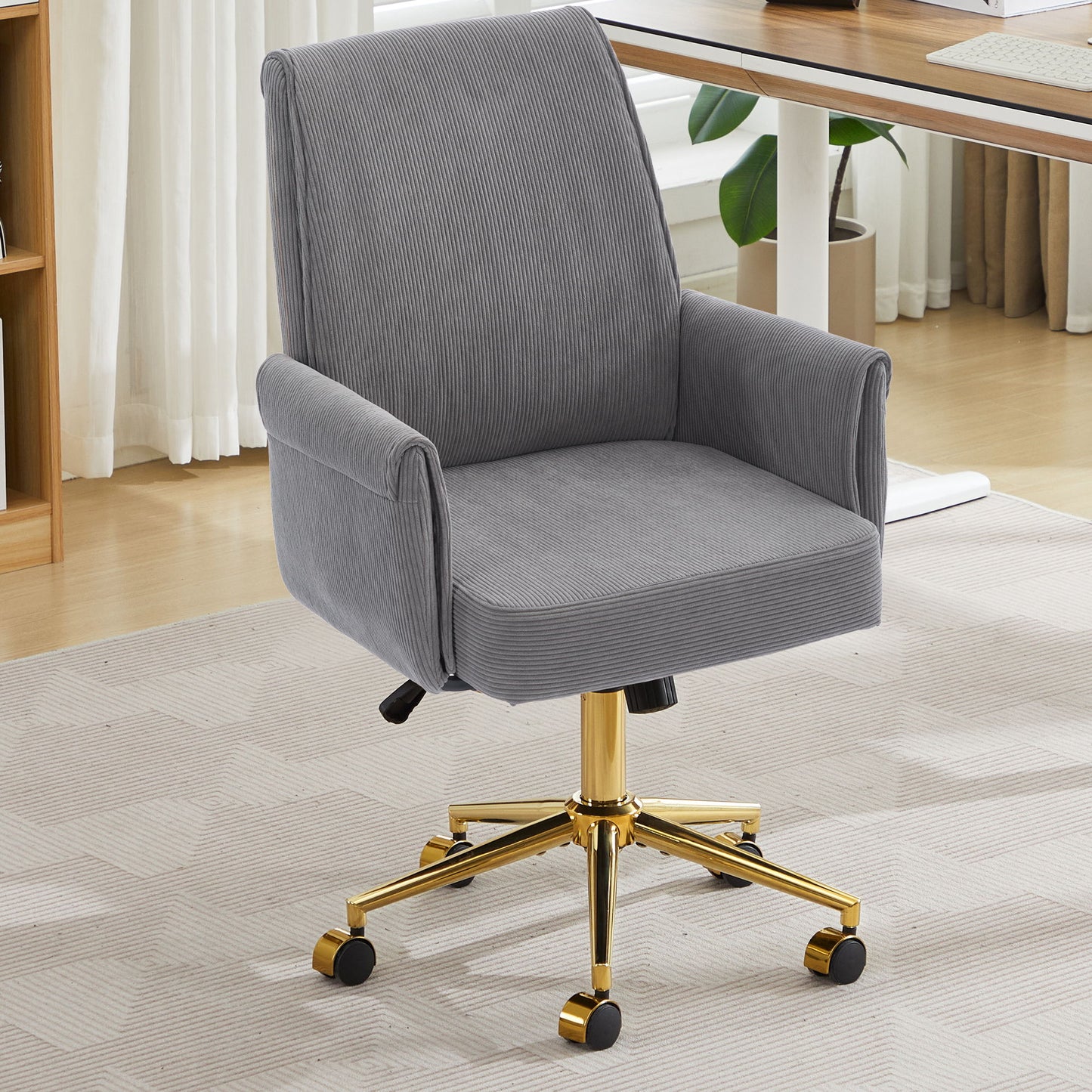 Ergonomic Mid-Back Office Chair With Striped Fabric - Gray