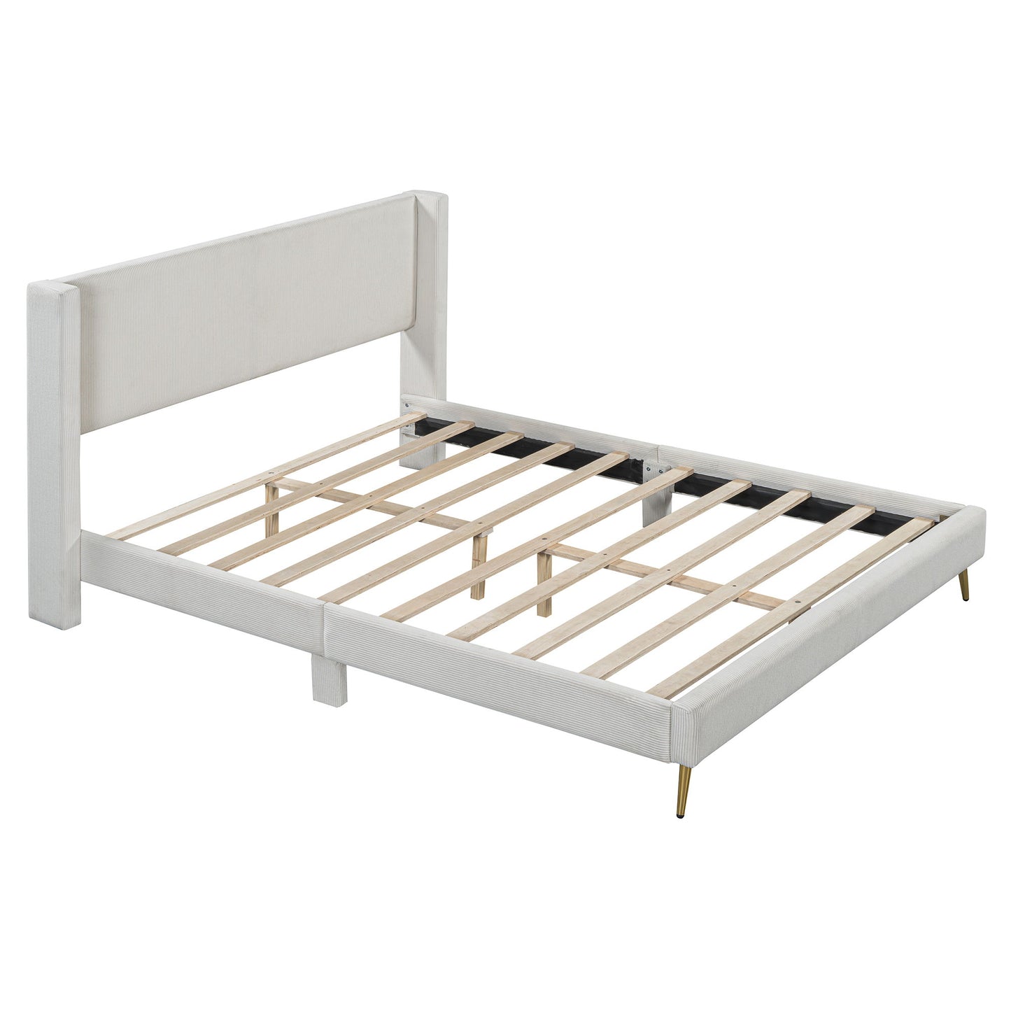 Platform Contemporary Bed With Legs And Upholstered Headboard