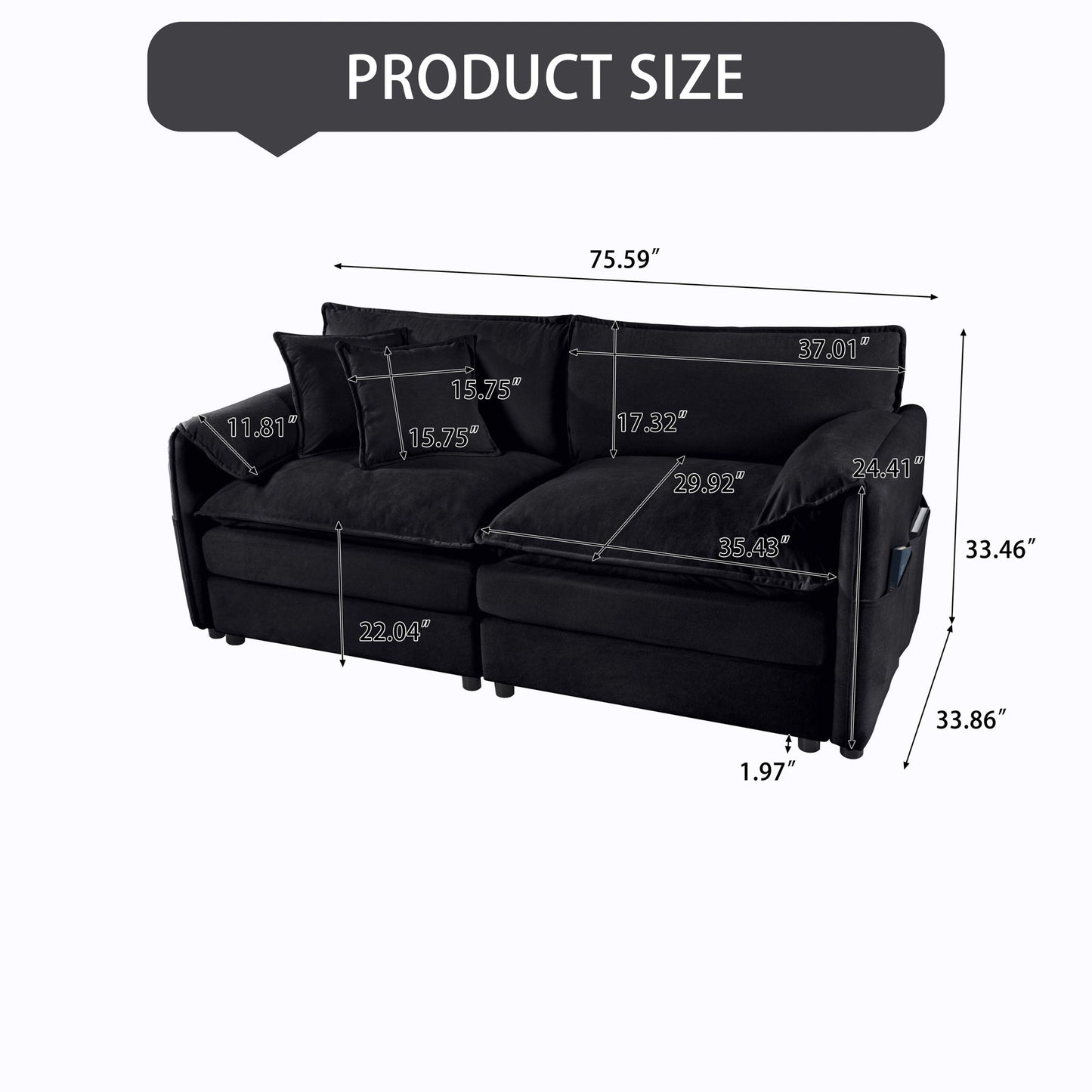 Modern Oversized Chenille Loveseat Sofa With Deep Seat And Diy Combination