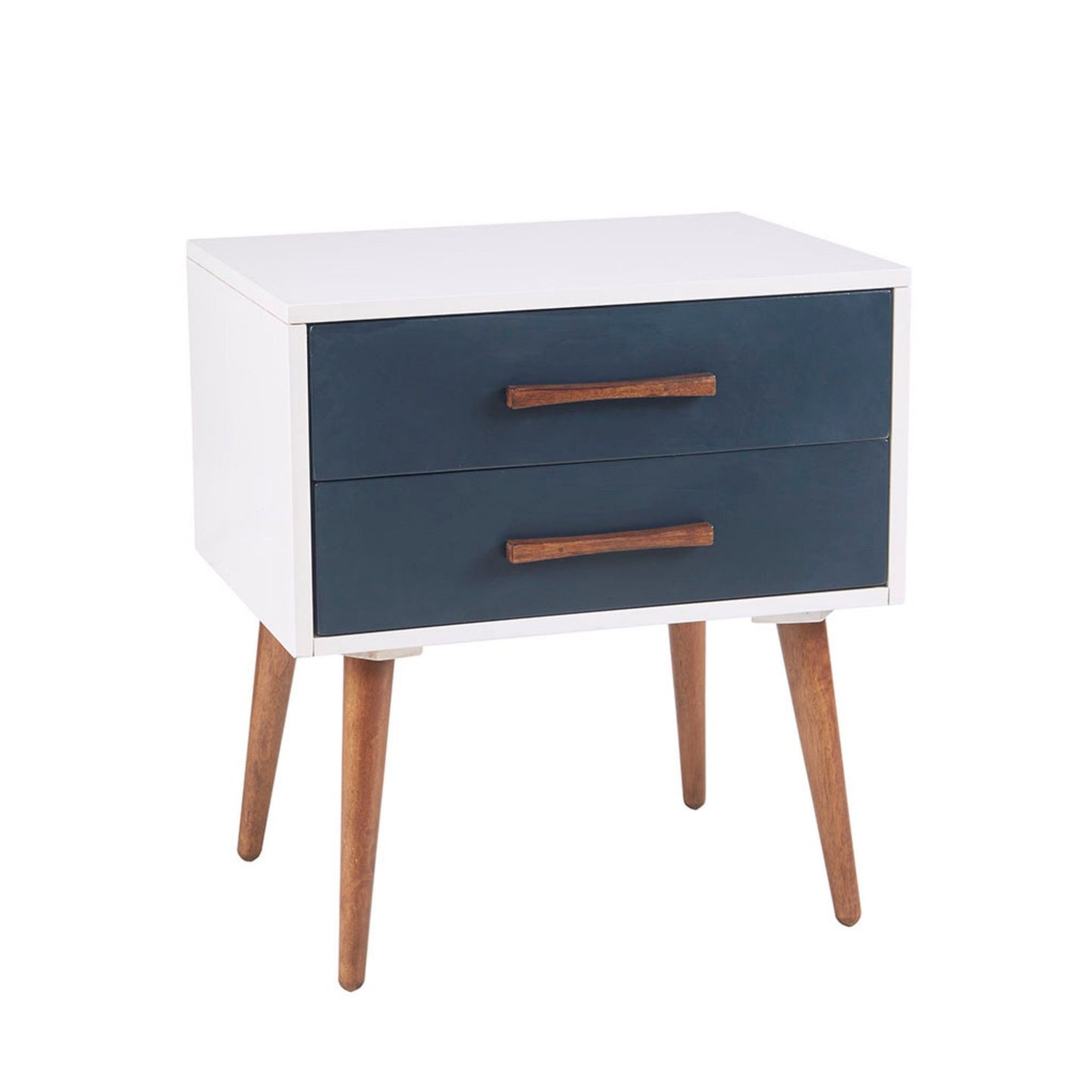 Jeremy - Storage Nightstand With Drawers - Off-White / Navy