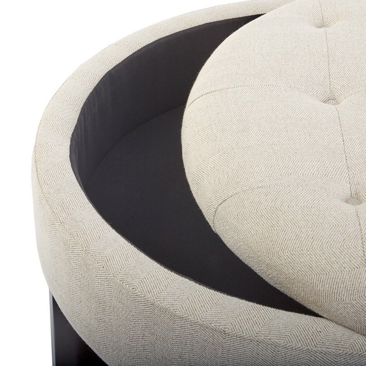 Miller - Round Storage Ottoman With Tufted Top And Shelf - Cream / Brown