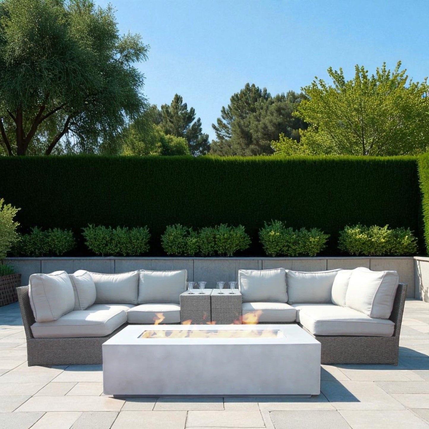 4 Piece Patio Seating Group With Cushions And Fire Pit - Gray Mix