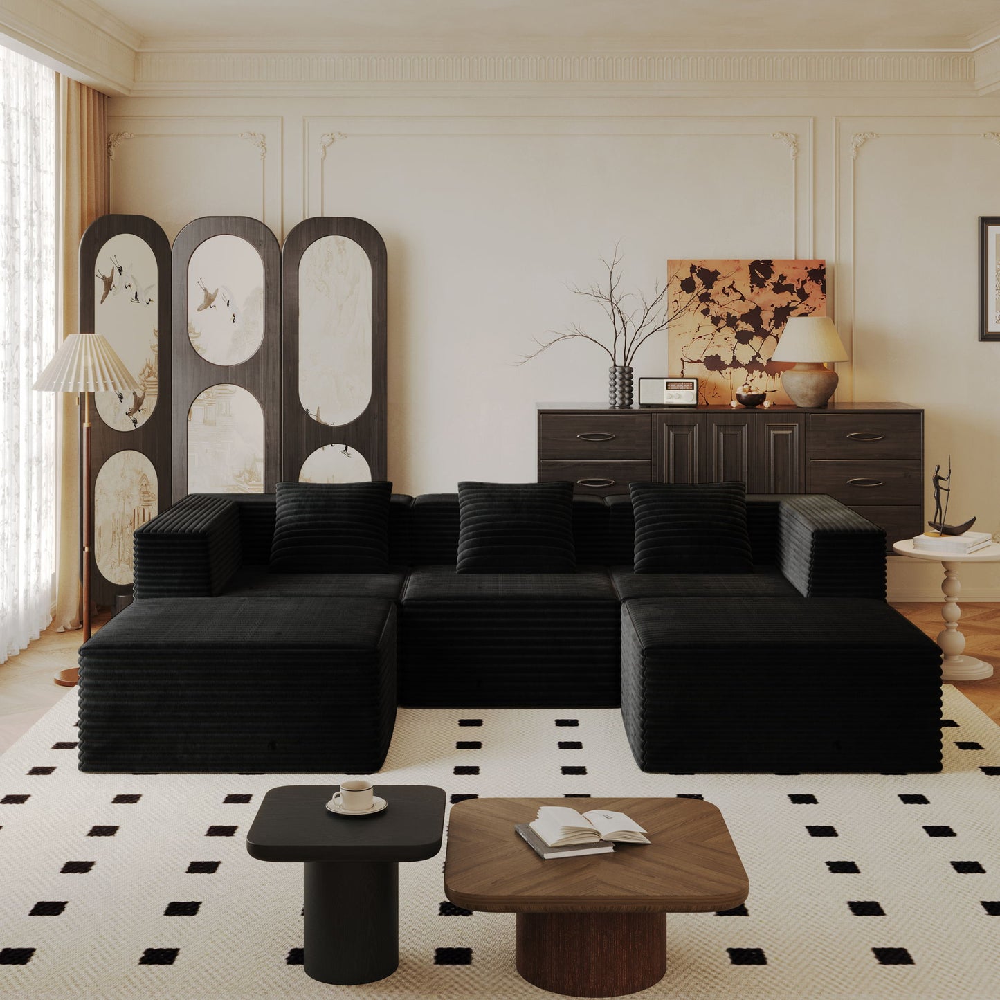 Compression Sofa With 2 Ottomans