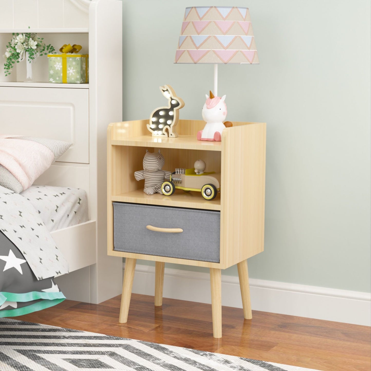 Nightstand With Collapsible Drawer, 2 Tier Storage End Table For Bedroom
