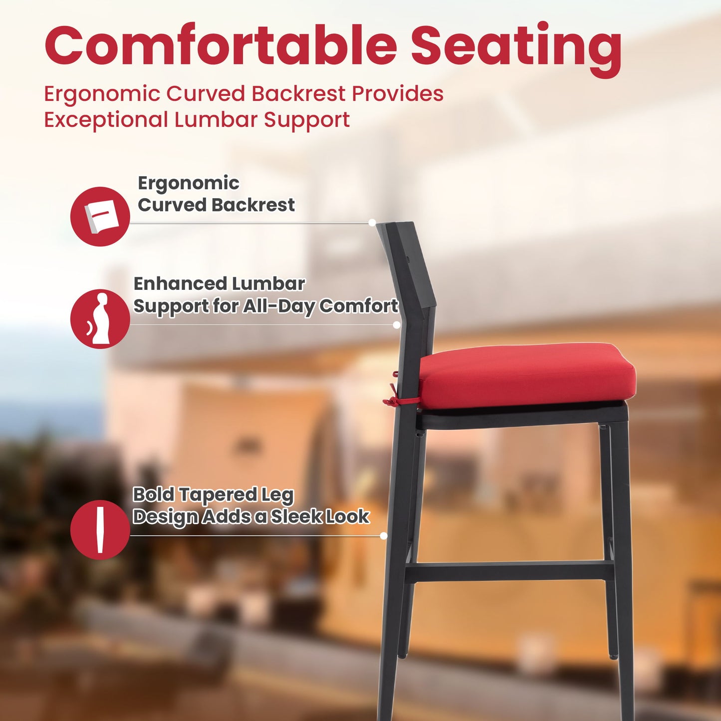 Modern Outdoor Bar Stools With Backrest And Footrest (Set of 2)