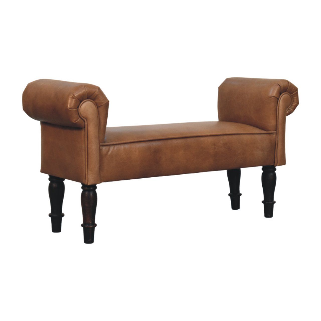 Buffalo - Leather Rolled Arms Bench - Brown