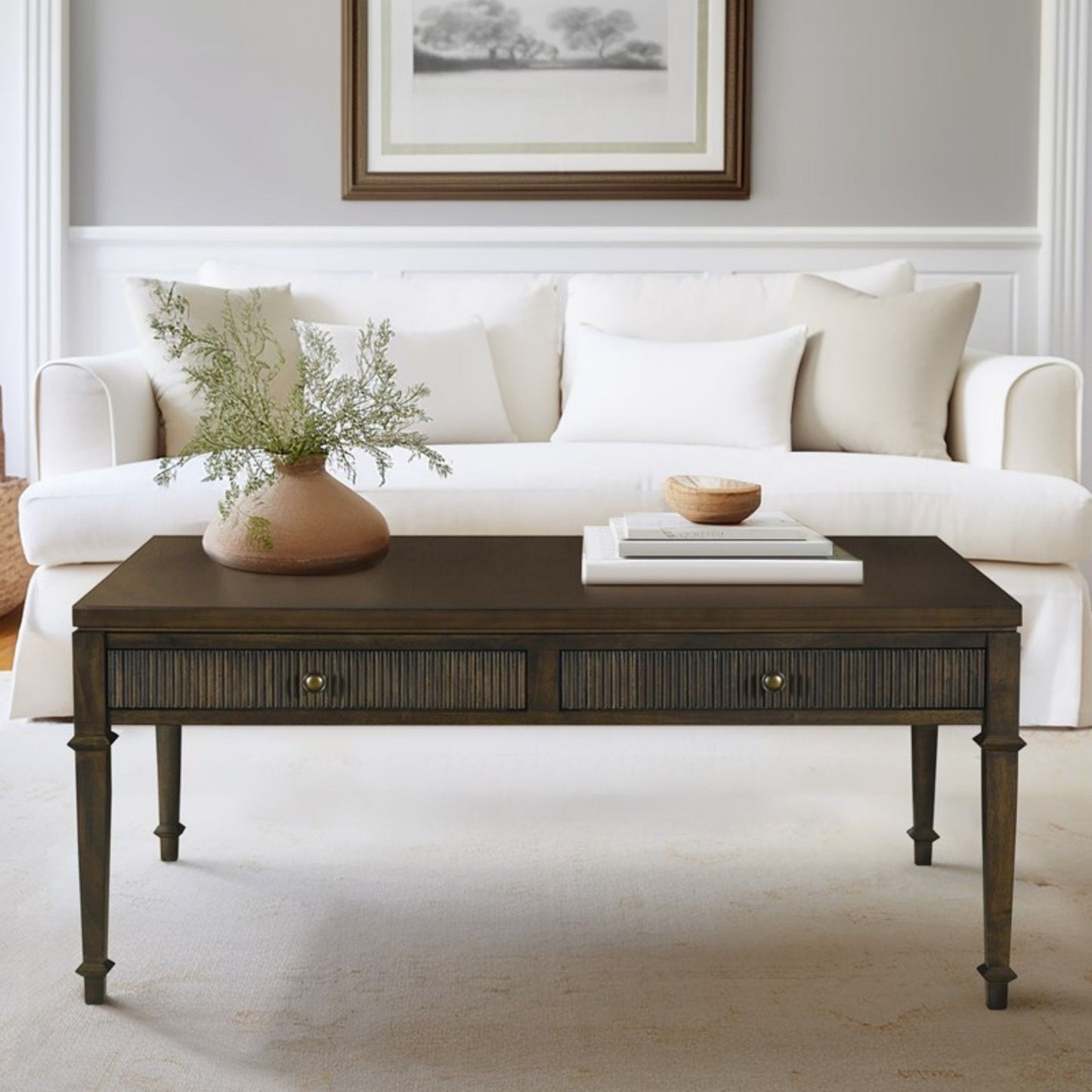 Fluted - 2 Drawer Coffee Table - Brown