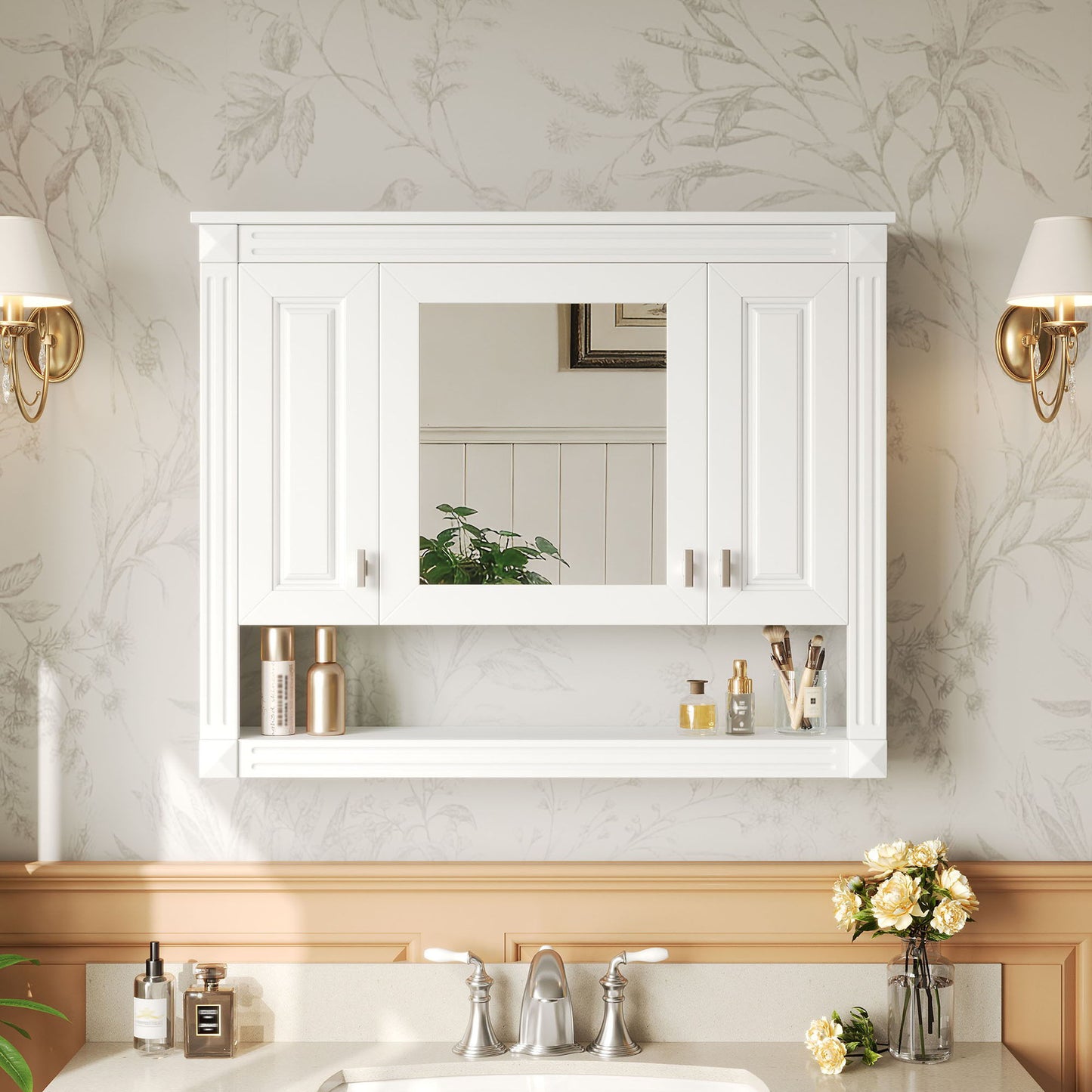 Wall-Mounted Bathroom Cabinet With Mirror And Open Shelf - White