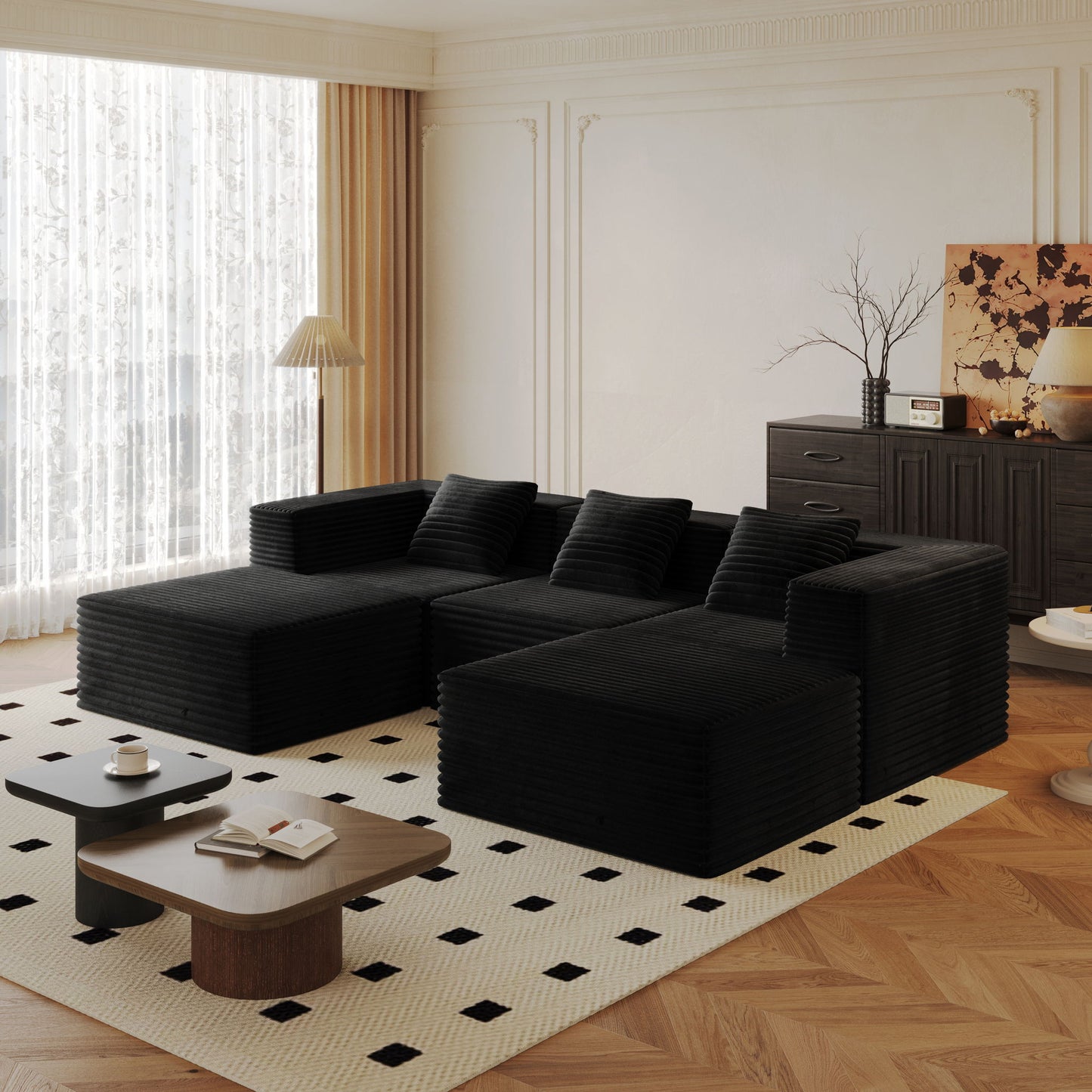 Compression Sofa With 2 Ottomans