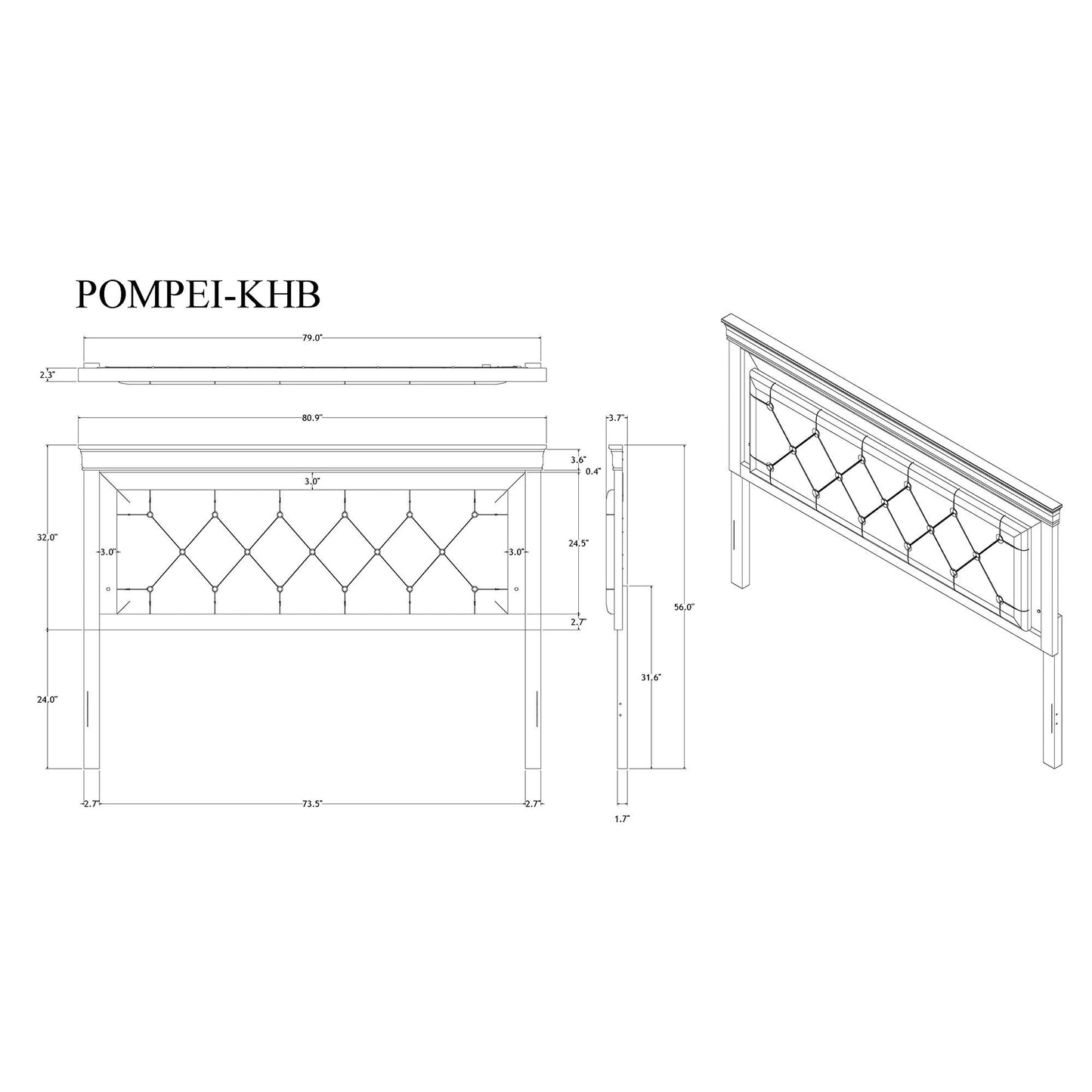 Shaker - 5 Pieces Bedroom Set With Crystal Inspired Tufted Headboard And LED Lighting