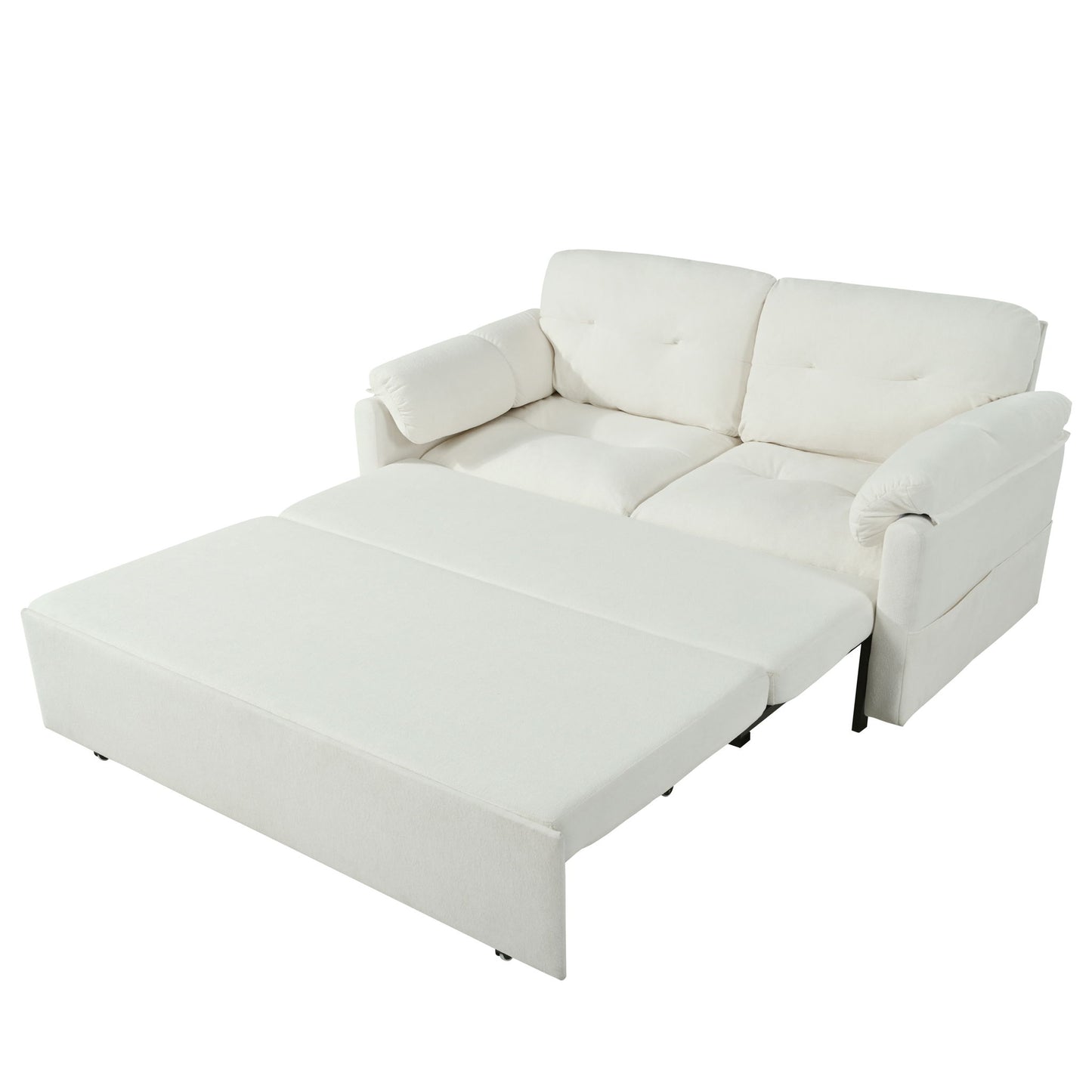 Modern Convertible Sleeper Sofa Bed With Pull-Out Queen Design, Side Storage & Thick Cushions