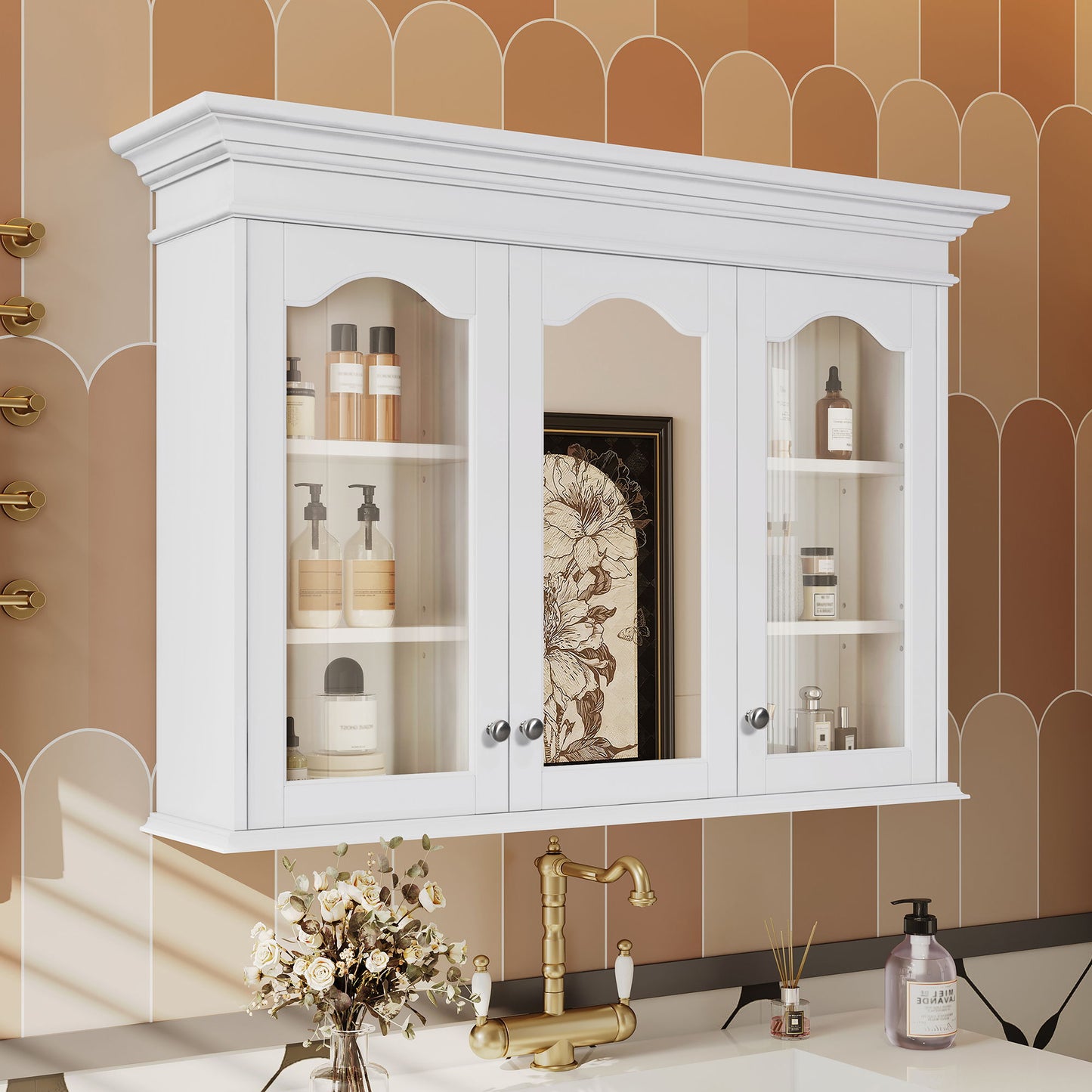 Medicine Cabinet With Mirror Door And Adjustable Shelves, Wall-Mounted Bathroom Storage Cabinet - White