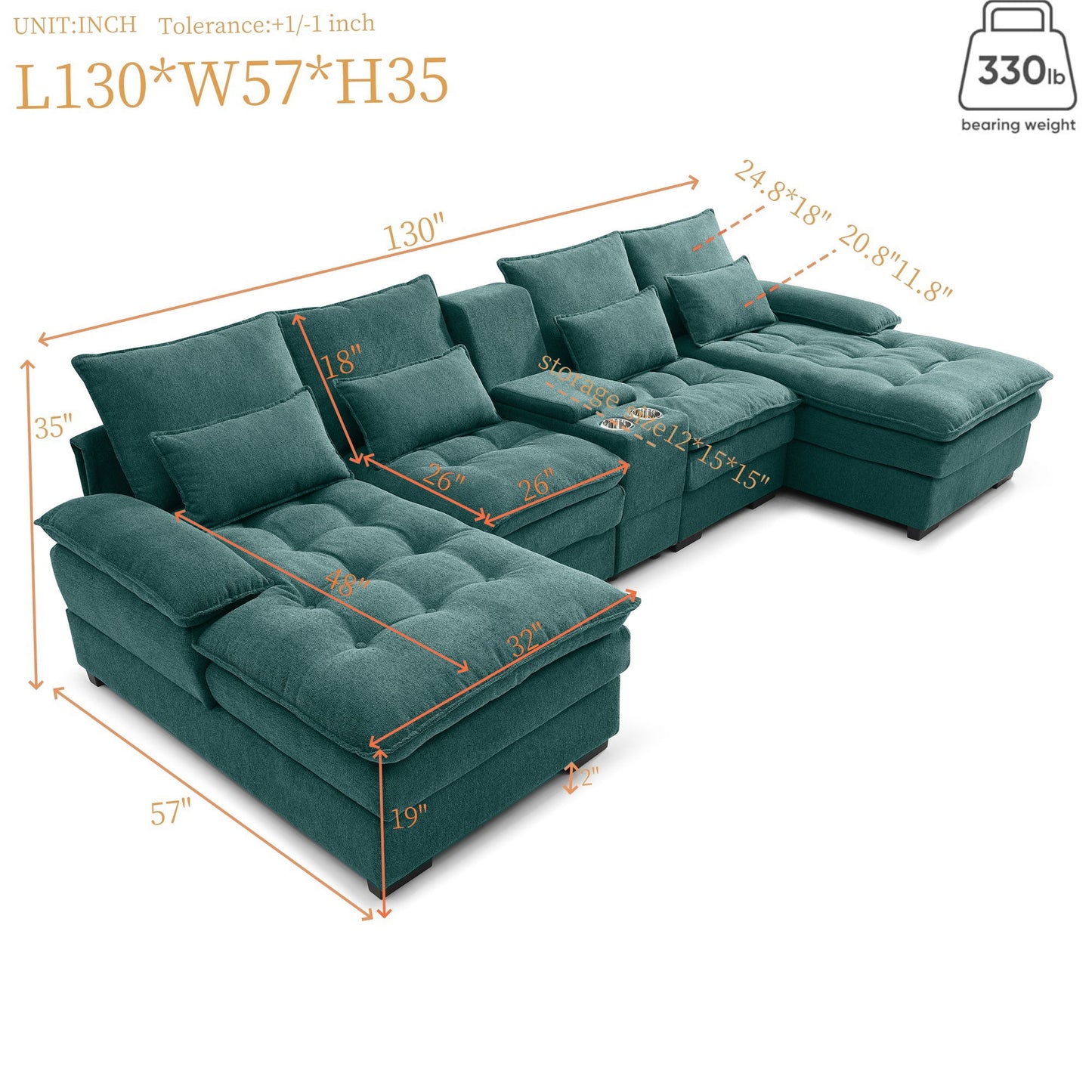 Contemporary U Shaped Sofa With Console And Cupholders