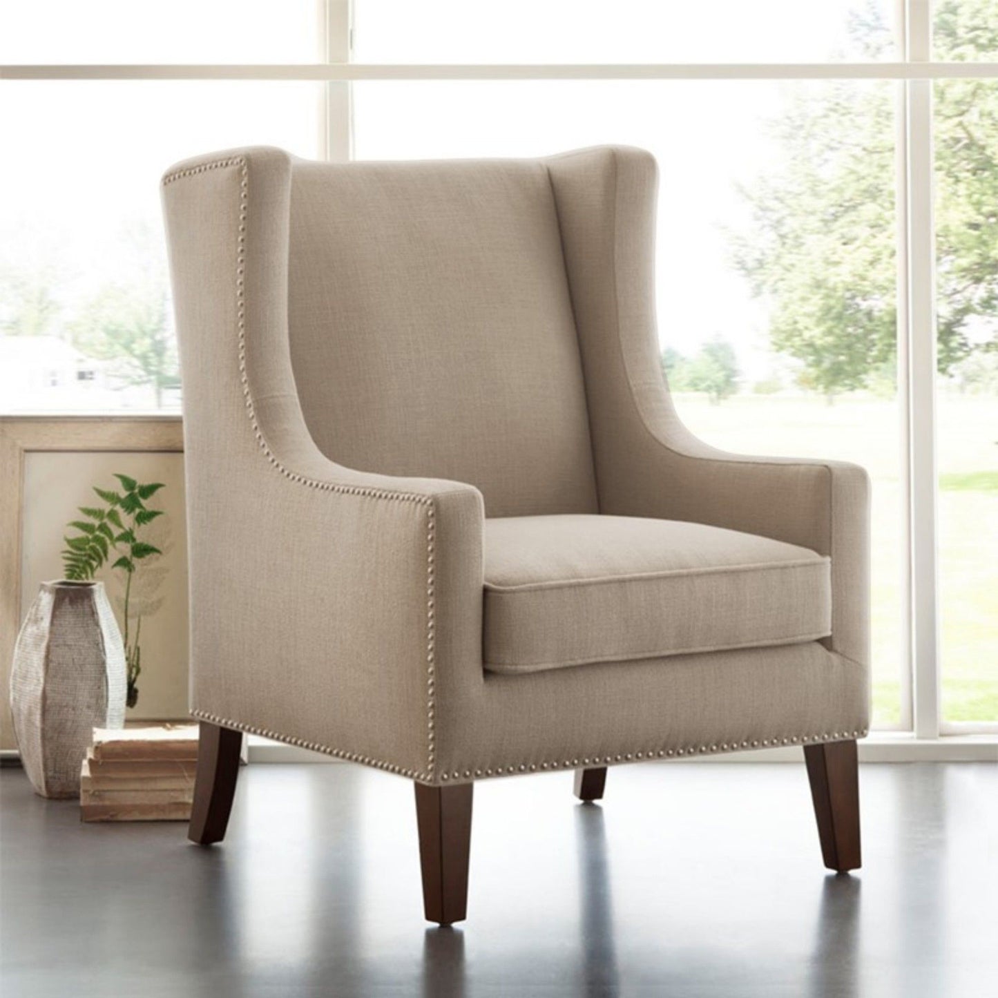 Barton - Wing Chair With Nail Head Accents