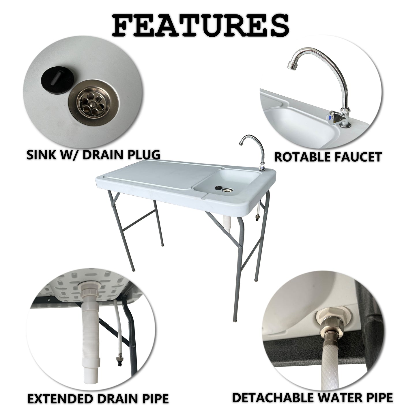 Outdoor Fish And Game Cutting Cleaning Table With Sink And Faucet - Off White