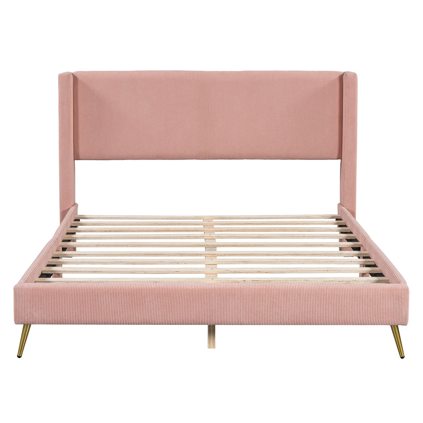 Platform Contemporary Bed With Legs And Upholstered Headboard