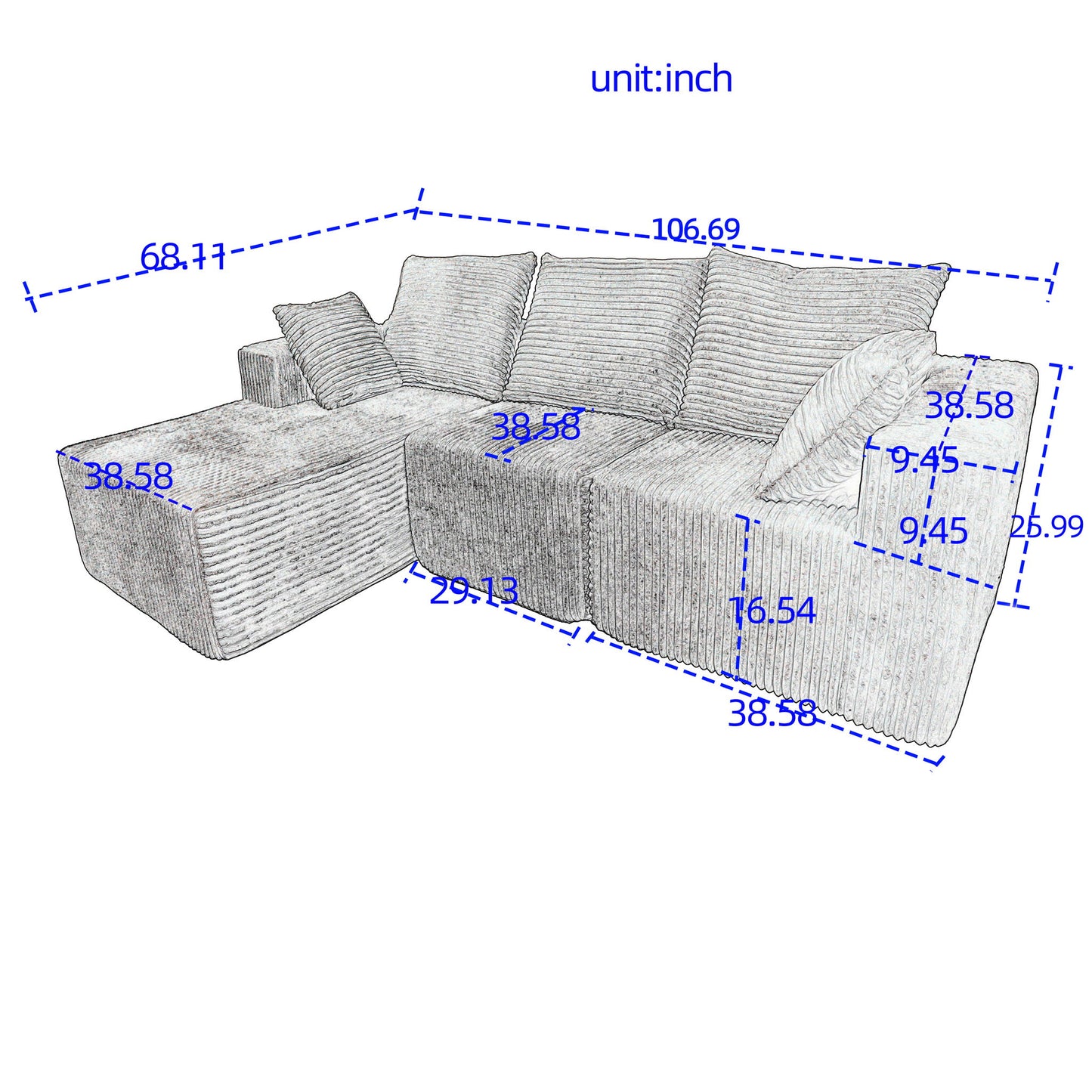 Corner Combination Sofa Sectional Couch With Soft Fabric