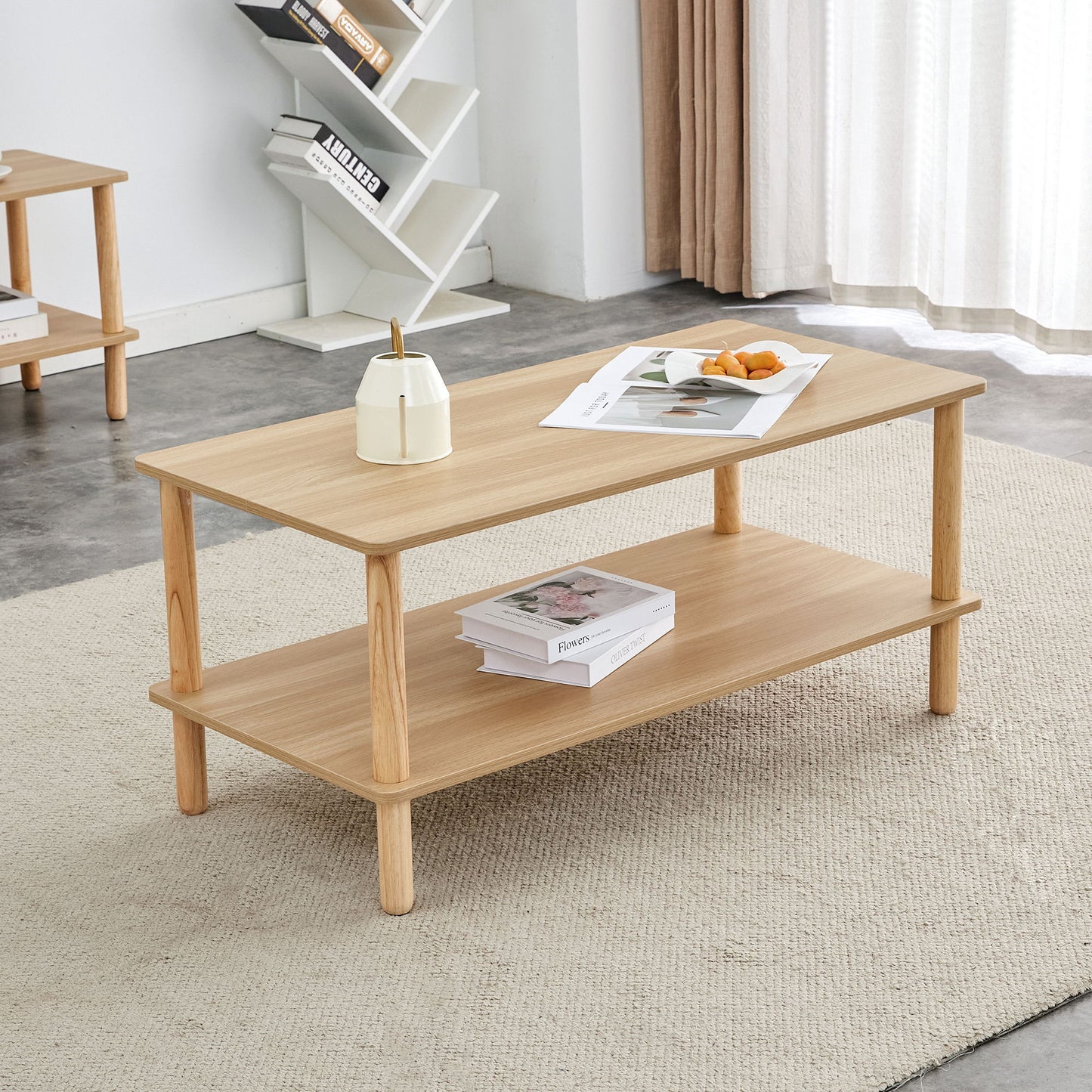 Modern 2 Tier Coffee Table With Open Storage Shelf For Living Room