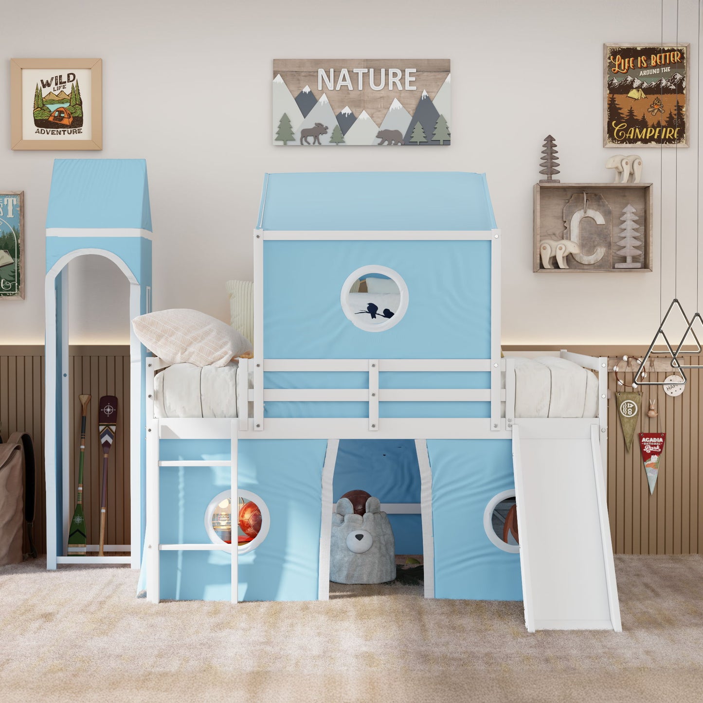 Loft Bed & Slide Tent And Tower