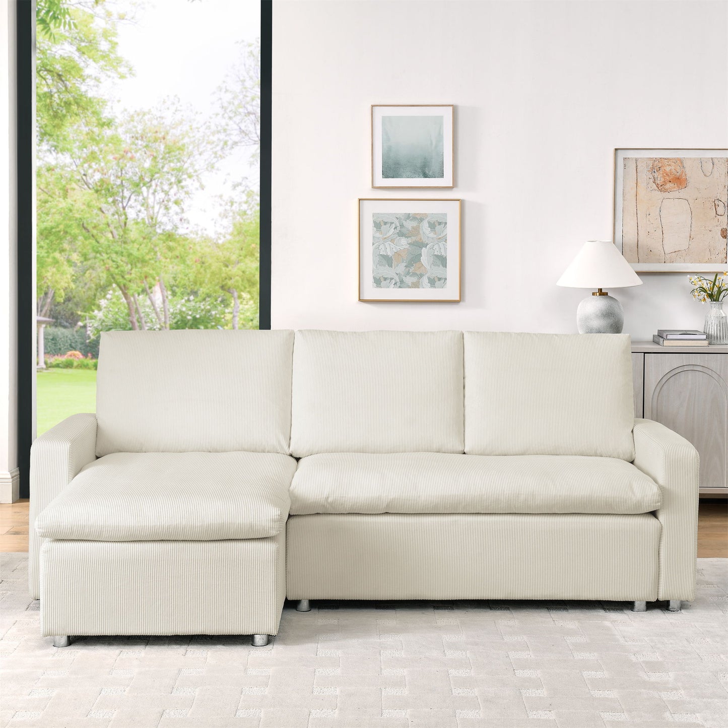 Convertible L Shaped Sleeper Sofa Bed With Reversible Chaise And Storage