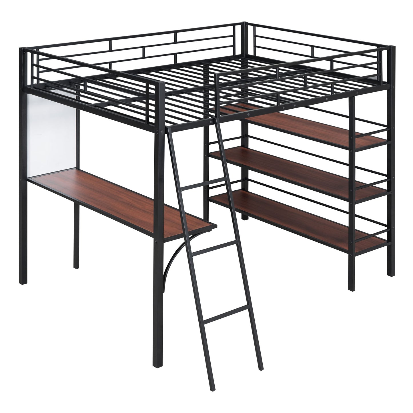 Bed With 3 Layers Of Shelves And Desk, Stylish Frame Bed