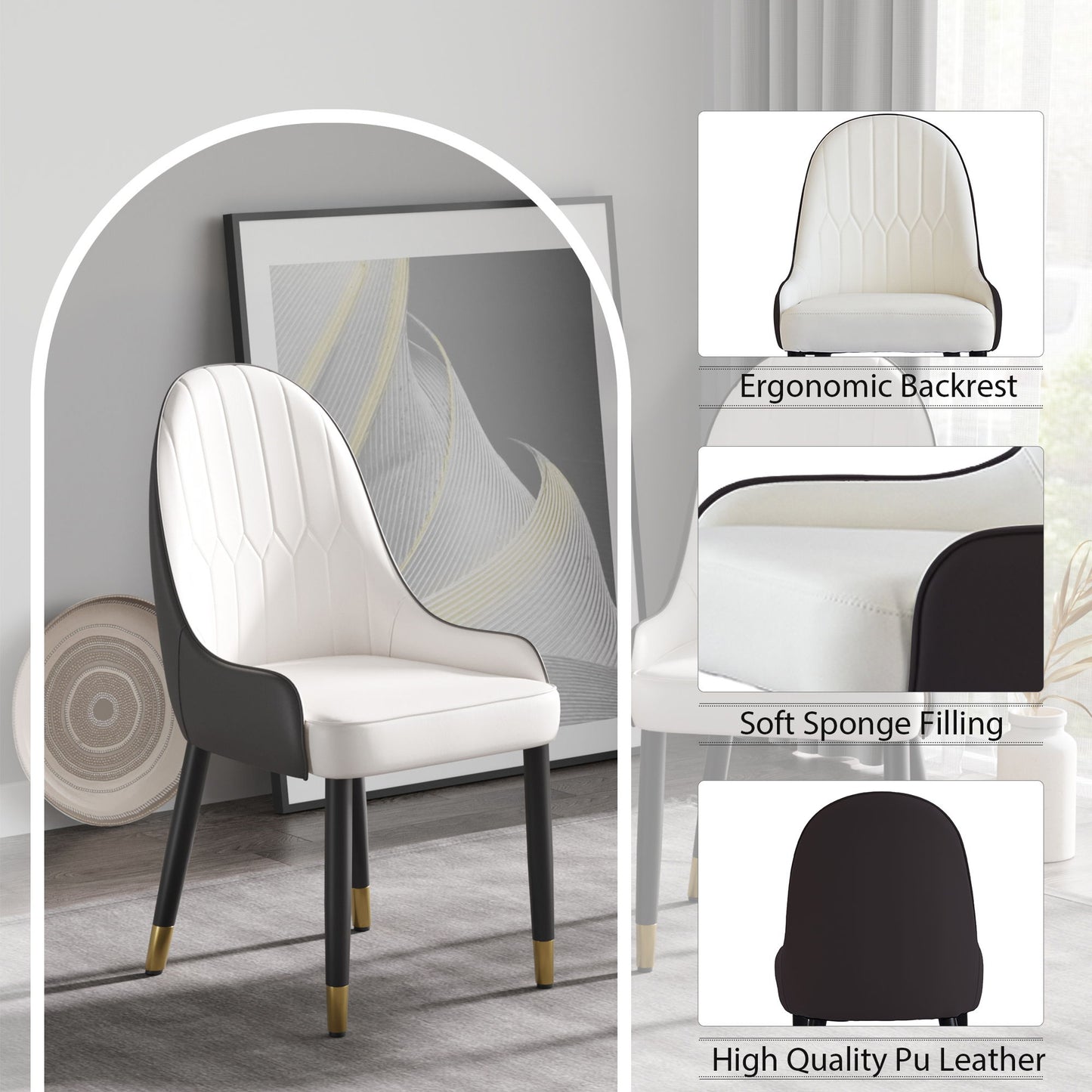 Modern Sponge-Filled Dining Chair, Solid Wood Metal Legs, Suitable For Restaurants, Living Rooms And Rooms (Set of 2)