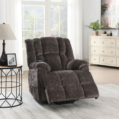 Power Motion Recliner With Lift Heating Massage Function - Brown