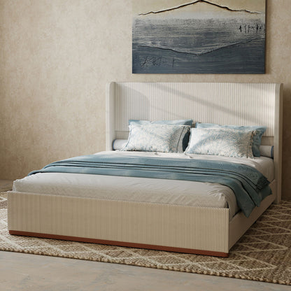 Upholstered Bed Frame With Luxury Wingback Headboard