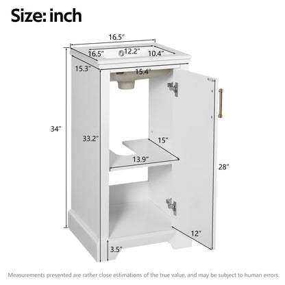 Bathroom Vanity With Sink, Soft Close Door, Adjustable Shelf, Freestanding Single Unit - White