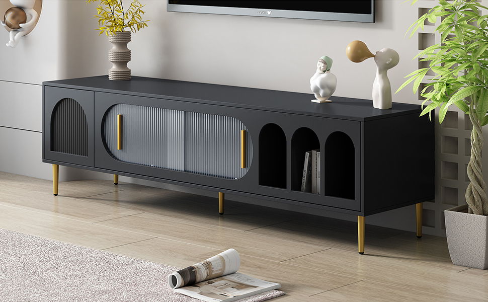Modern TV Stand With 3 Shelves And 2 Cabinets