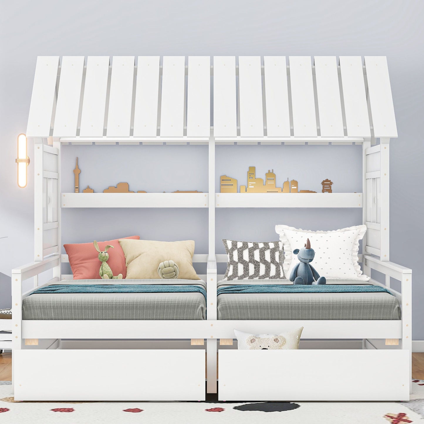 House Platform Beds With 2 Drawers, Side By Side Design