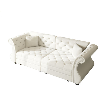 Oversized Chesterfield Pull Out Sofa Bed, Roll Arm Couch With Flower Tufting For Living Room