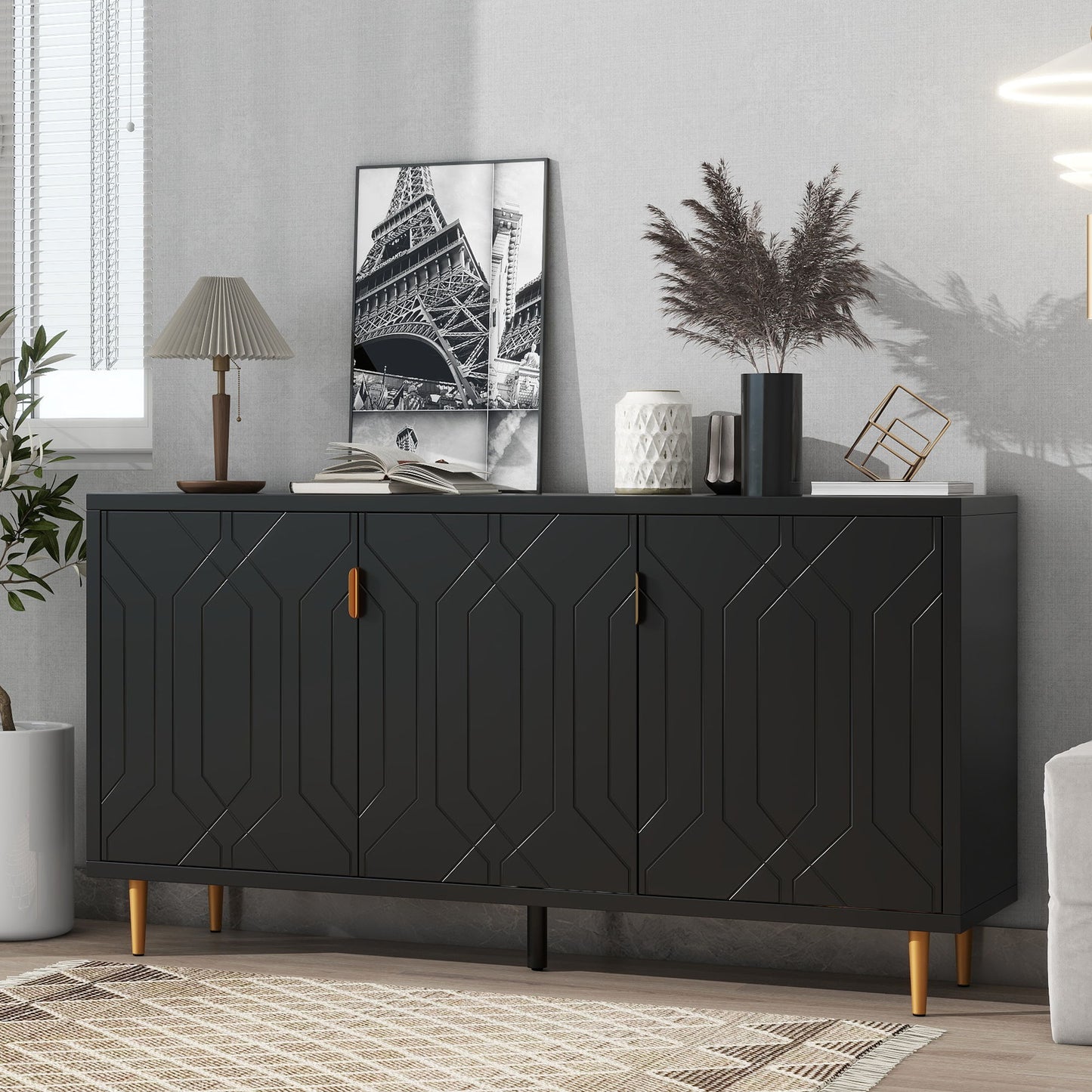 Modern TV Stand With 3 Doors And Adjustable Shelves