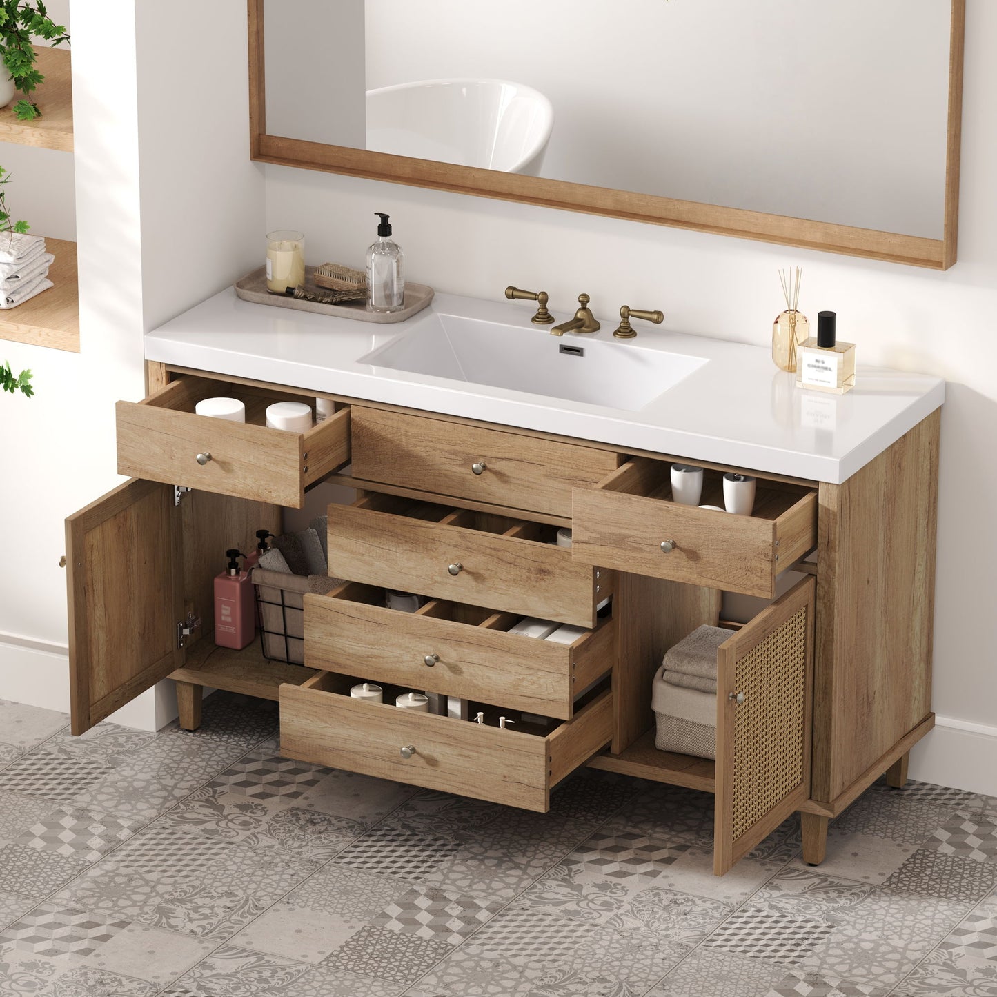 Bathroom Vanity With Sink, 5 Legs, Soft Close Drawers