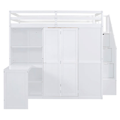 Loft Bed With Wardrobe, Desk And Shelves