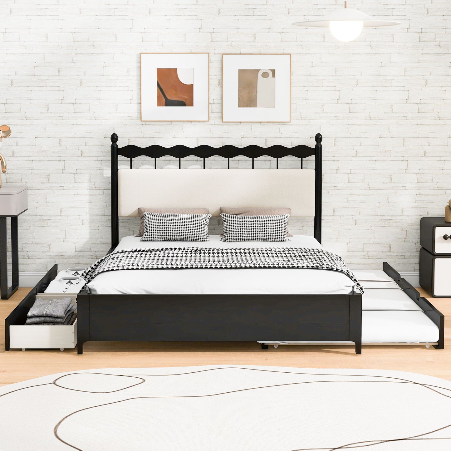 Storage Platform Bed With 2 Big Drawers & Trundle
