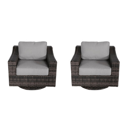 Contemporary Outdoor Swivel Patio Chair With Cushions (Set of 2) - Brown