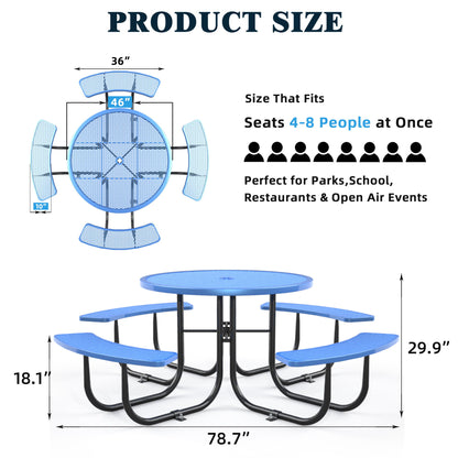 Round Outdoor Steel Picnic Table 46" With Umbrella Pole