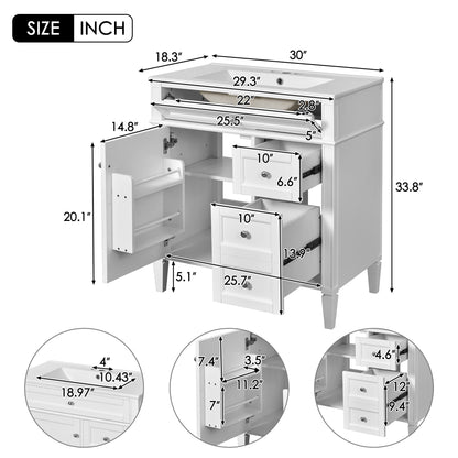 Bathroom Vanity With Top Sink, 2 Drawers & Tip Out Drawer