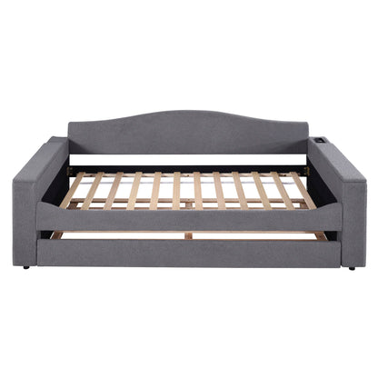 Upholstered Daybed With Storage Armrests, Trundle And Latest Integrated Bluetooth Audio System