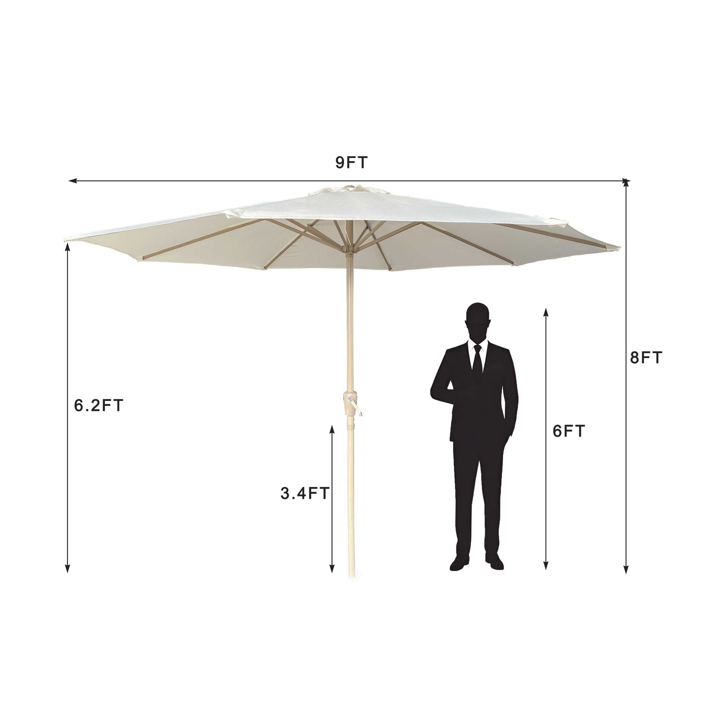 Patio Market Umbrella With 8 Steel Ribs, UV-Resistant And Waterproof Canopy