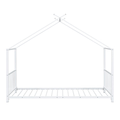 Twin Size Metal House Platform Bed - White